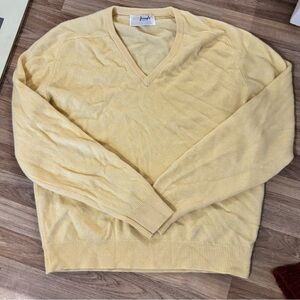 Vintage 70’s Pringle Men's Light Yellow V-Neck Sweater - 100% cashmere